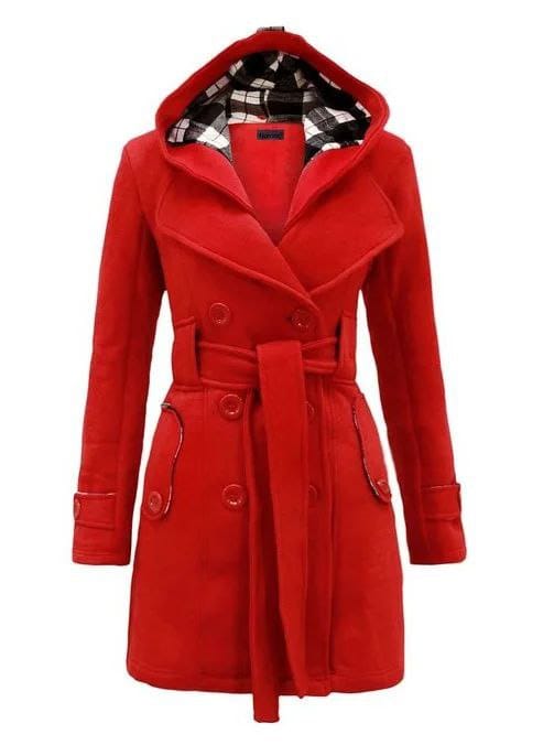 A&S Women's Check Hooded Style Double Pocket Winter Long Coat.
