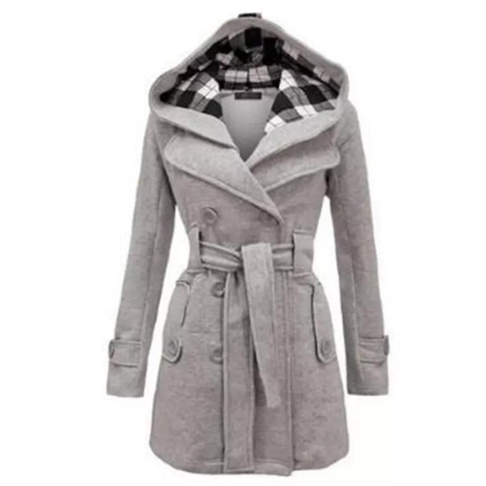 A&S Women's Check Hooded Style Double Pocket Winter Long Coat.