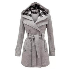 A&S Women's Check Hooded Style Double Pocket Winter Long Coat.