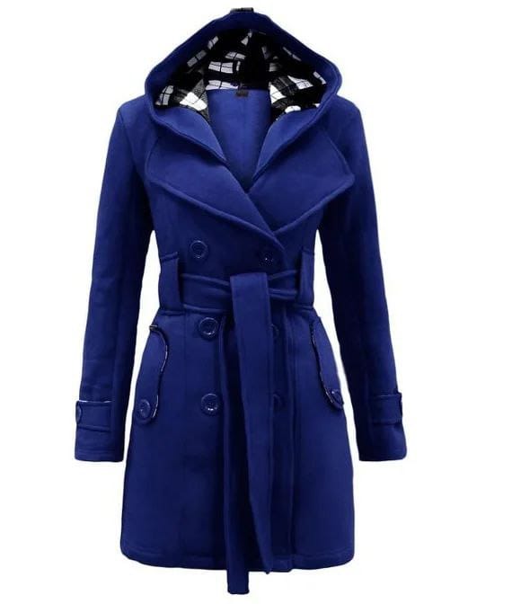 A&S Women's Check Hooded Style Double Pocket Winter Long Coat.