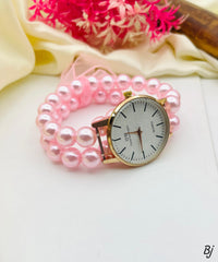 Double Layer Pearls Baby Pink Watch for girls