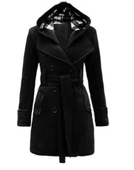 A&S Women's Check Hooded Style Double Pocket Winter Long Coat.