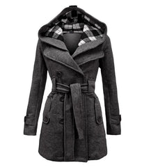 A&S Women's Check Hooded Style Double Pocket Winter Long Coat.