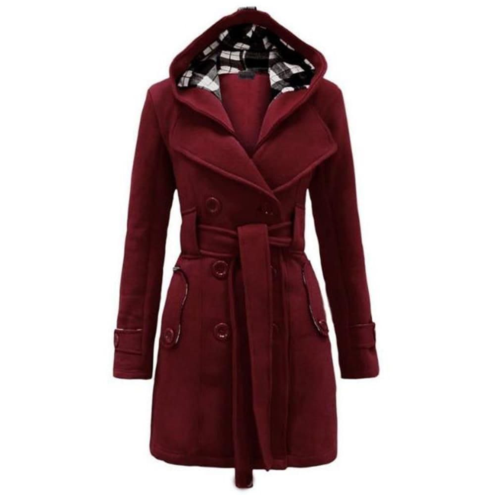 A&S Women's Check Hooded Style Double Pocket Winter Long Coat.