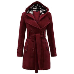 A&S Women's Check Hooded Style Double Pocket Winter Long Coat.