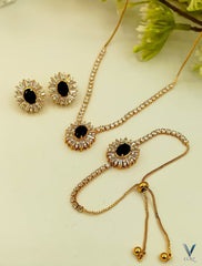 Fancy China Gold plated Zircon locket set with Up down Bracelet